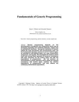 Fundamentals of Generic Programming