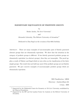 ELEMENTARY EQUIVALENCE of PROFINITE GROUPS by Moshe