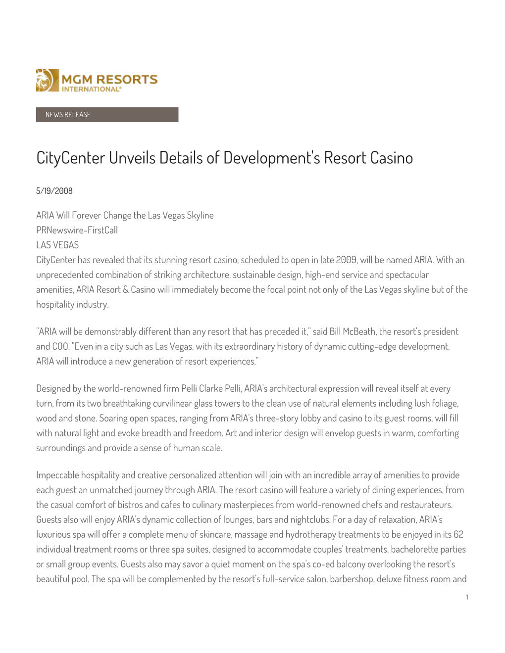Citycenter Unveils Details of Development's Resort Casino