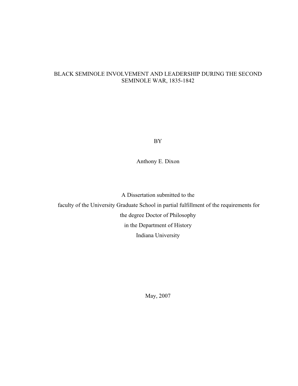 Black Seminole Involvement and Leadership During the Second Seminole War, 1835-1842