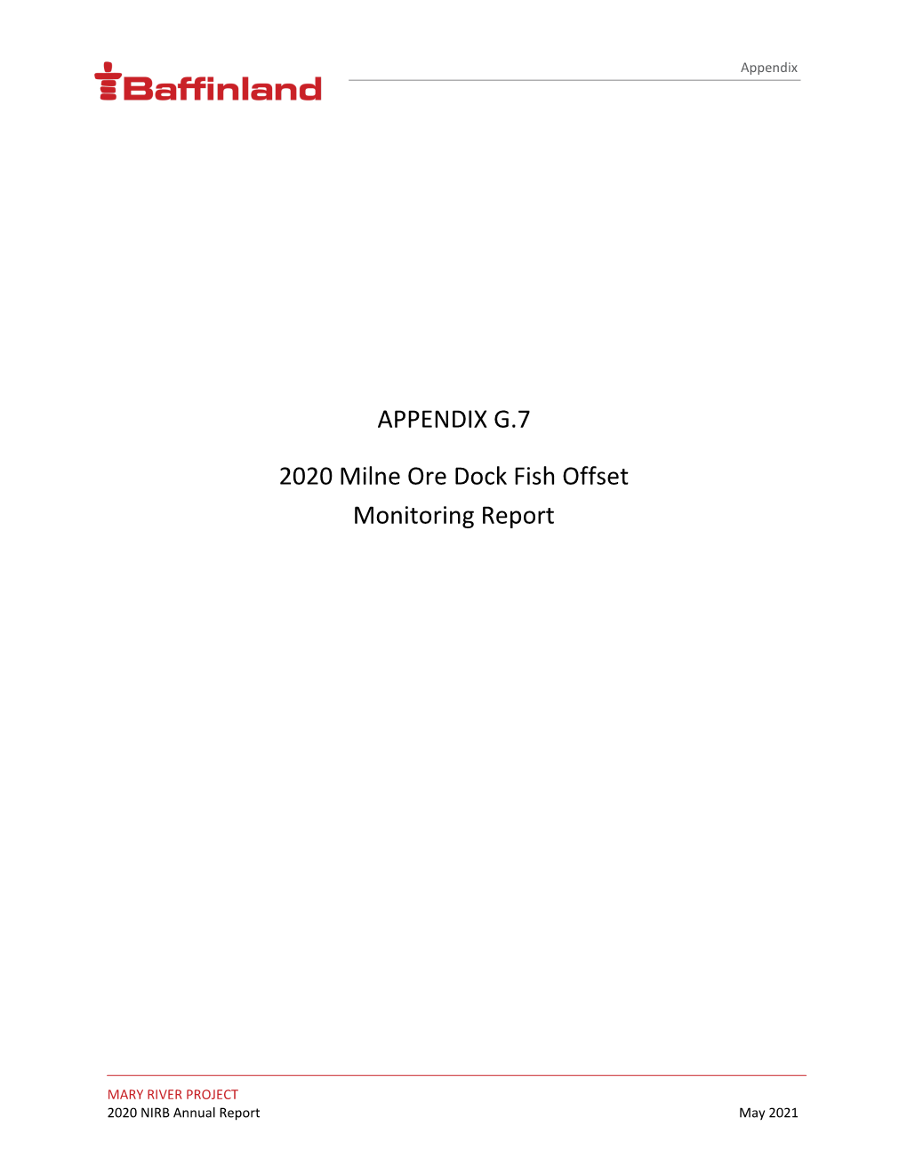 APPENDIX G.7 2020 Milne Ore Dock Fish Offset Monitoring Report