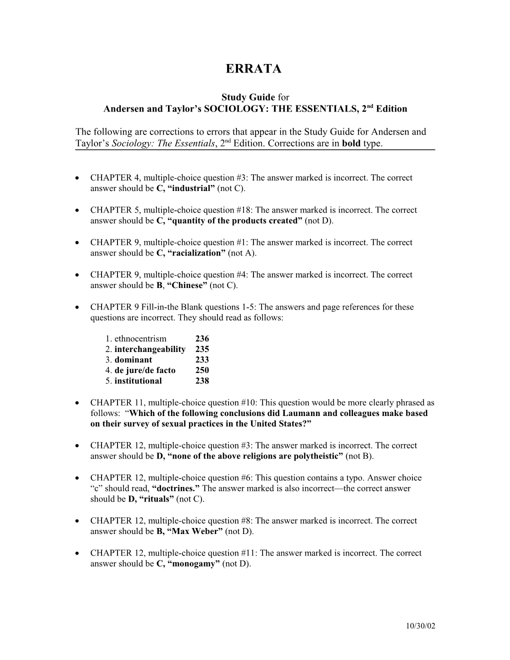 Andersen and Taylor S SOCIOLOGY: the ESSENTIALS, 2Nd Edition