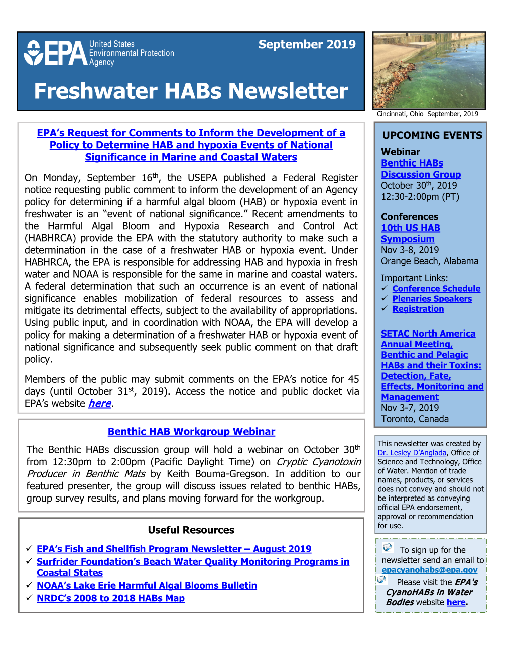 Freshwater Habs Newsletter Cincinnati, Ohio September, 2019