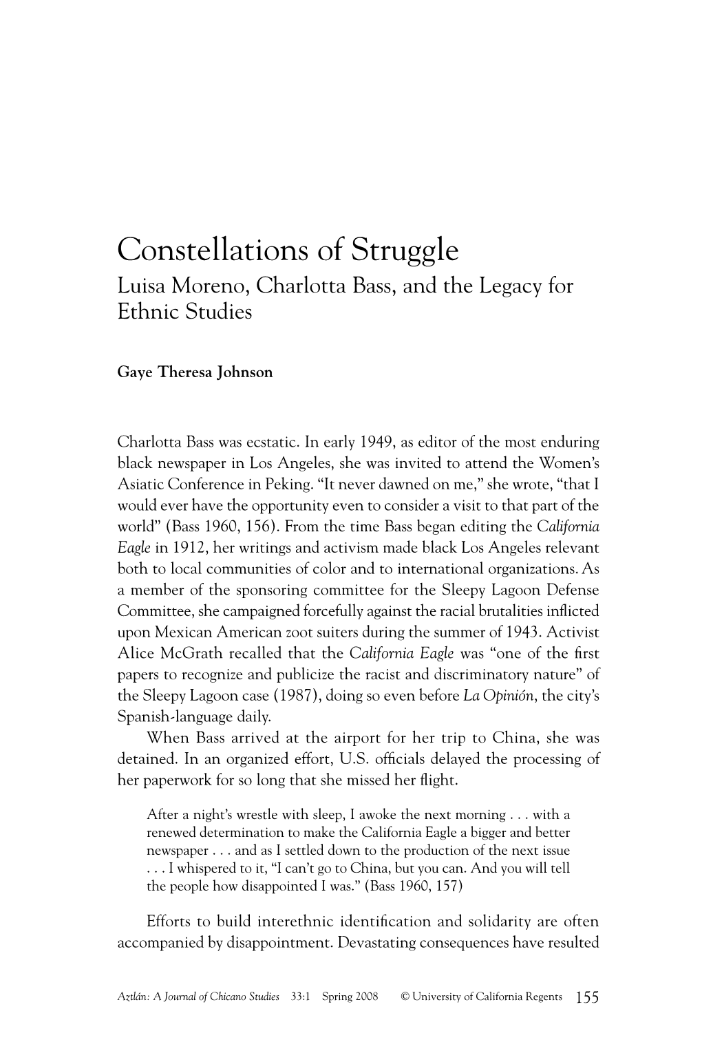 Constellations of Struggle Luisa Moreno, Charlotta Bass, and the Legacy for Ethnic Studies