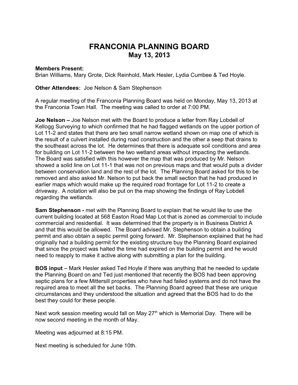 Franconia Planning Board s1