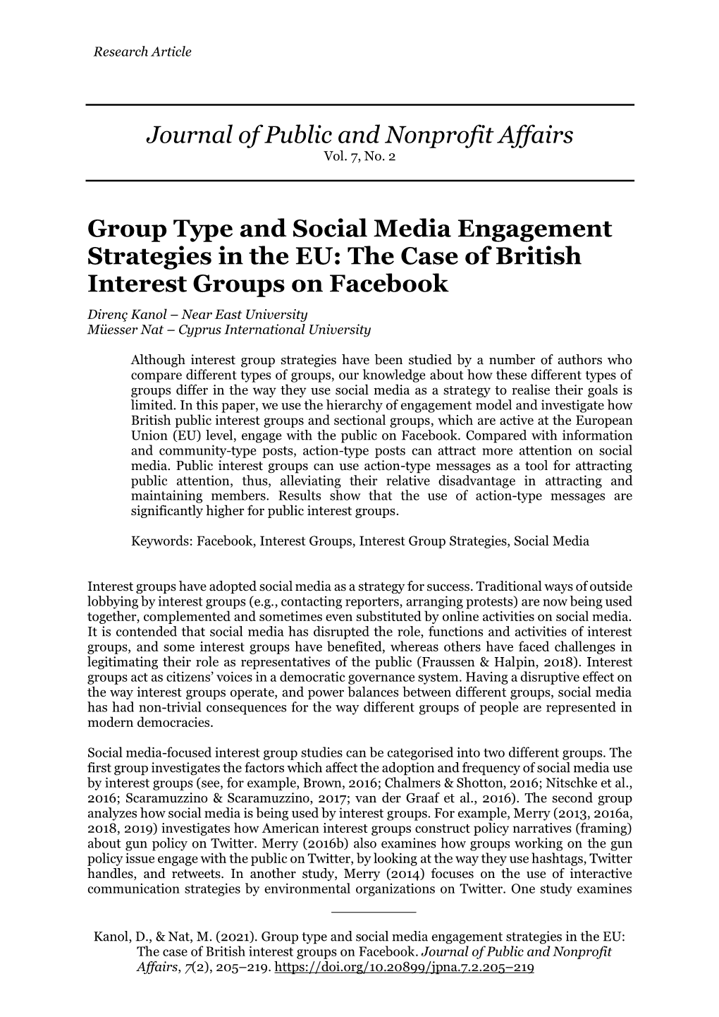 Group Type and Social Media Engagement Strategies in the EU