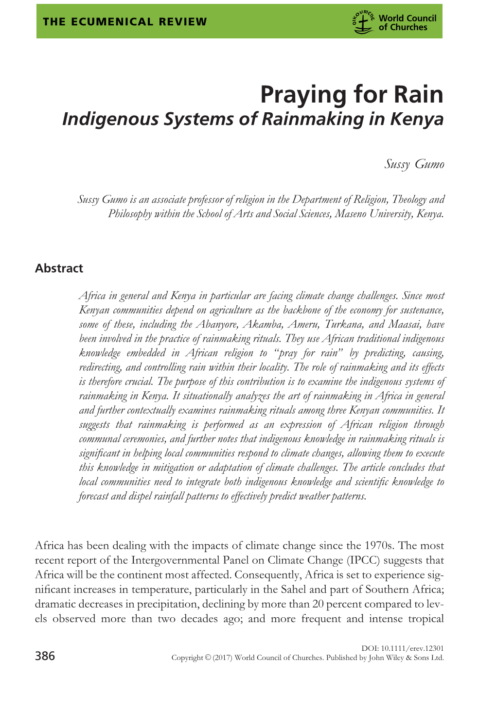 Praying for Rain Indigenous Systems of Rainmaking in Kenya