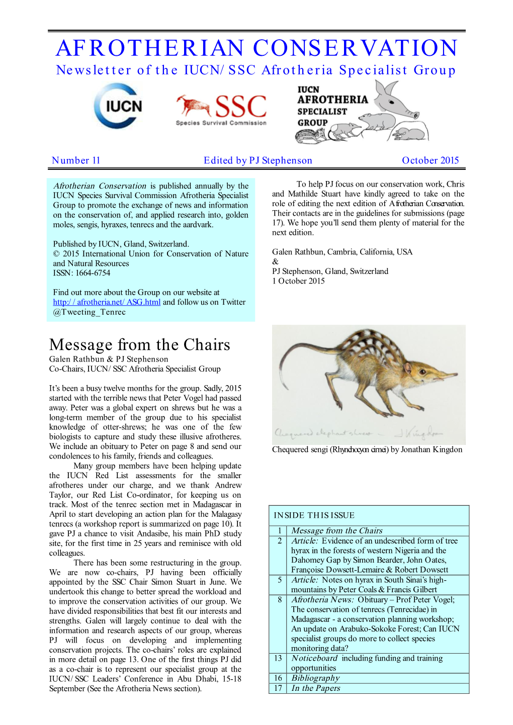 AFROTHERIAN CONSERVATION Newsletter of the IUCN/SSC Afrotheria Specialist Group