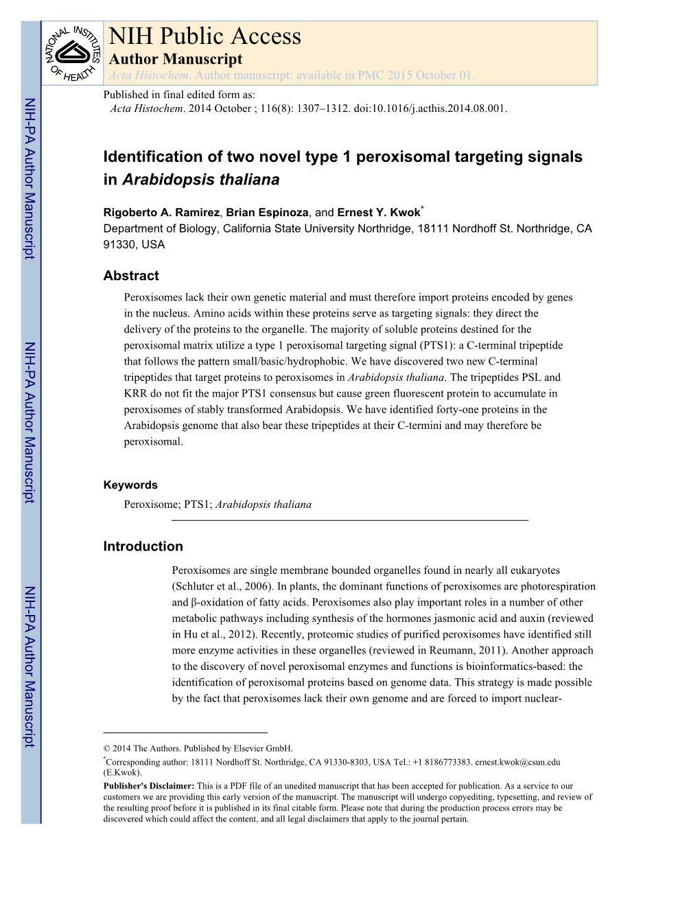 NIH Public Access Author Manuscript Acta Histochem