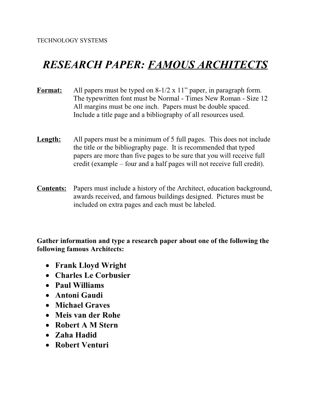 Research Paper: Famous Architects