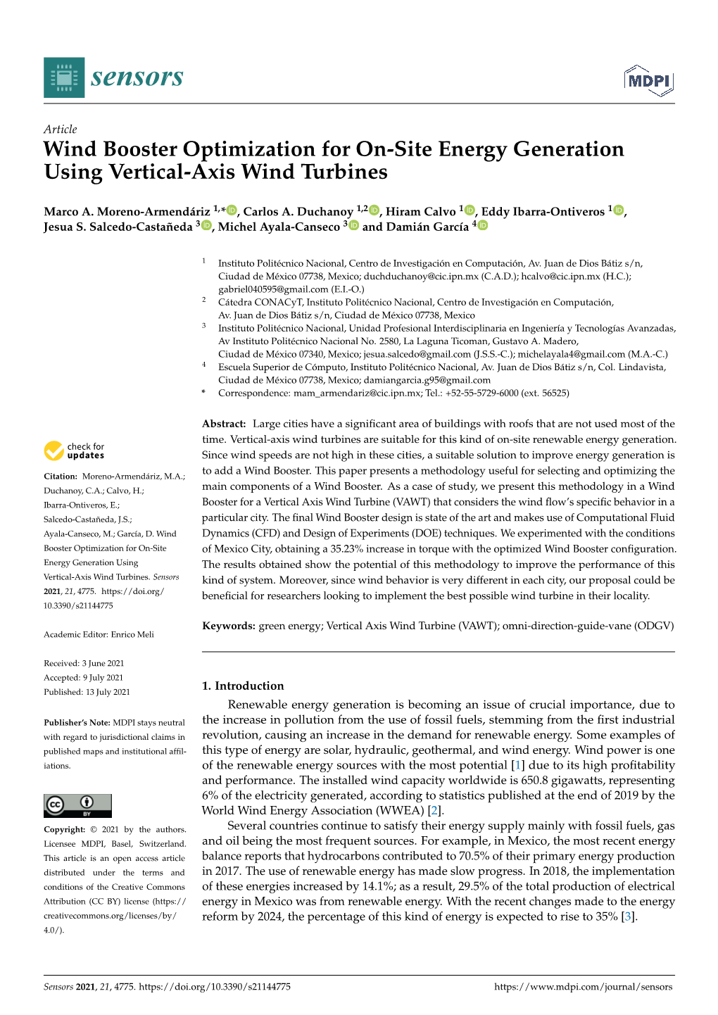 Wind Booster Optimization for On-Site Energy Generation Using Vertical-Axis Wind Turbines