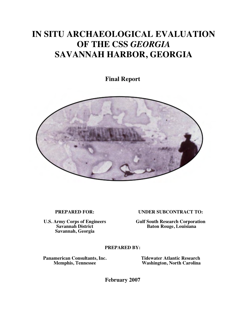 In Situ Archaeological Evaluation of the Css Georgia Savannah Harbor, Georgia