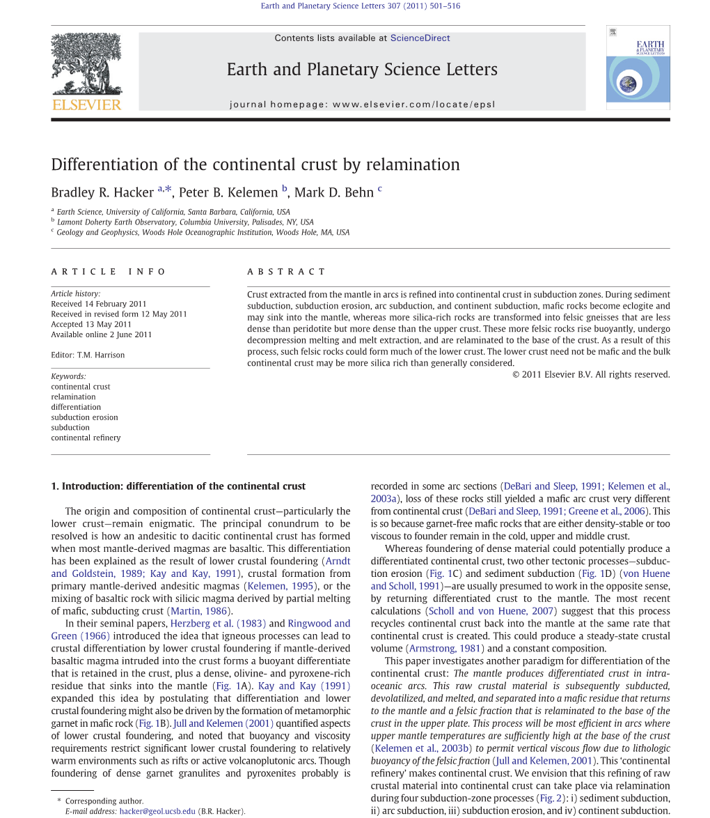 Differentiation of the Continental Crust by Relamination