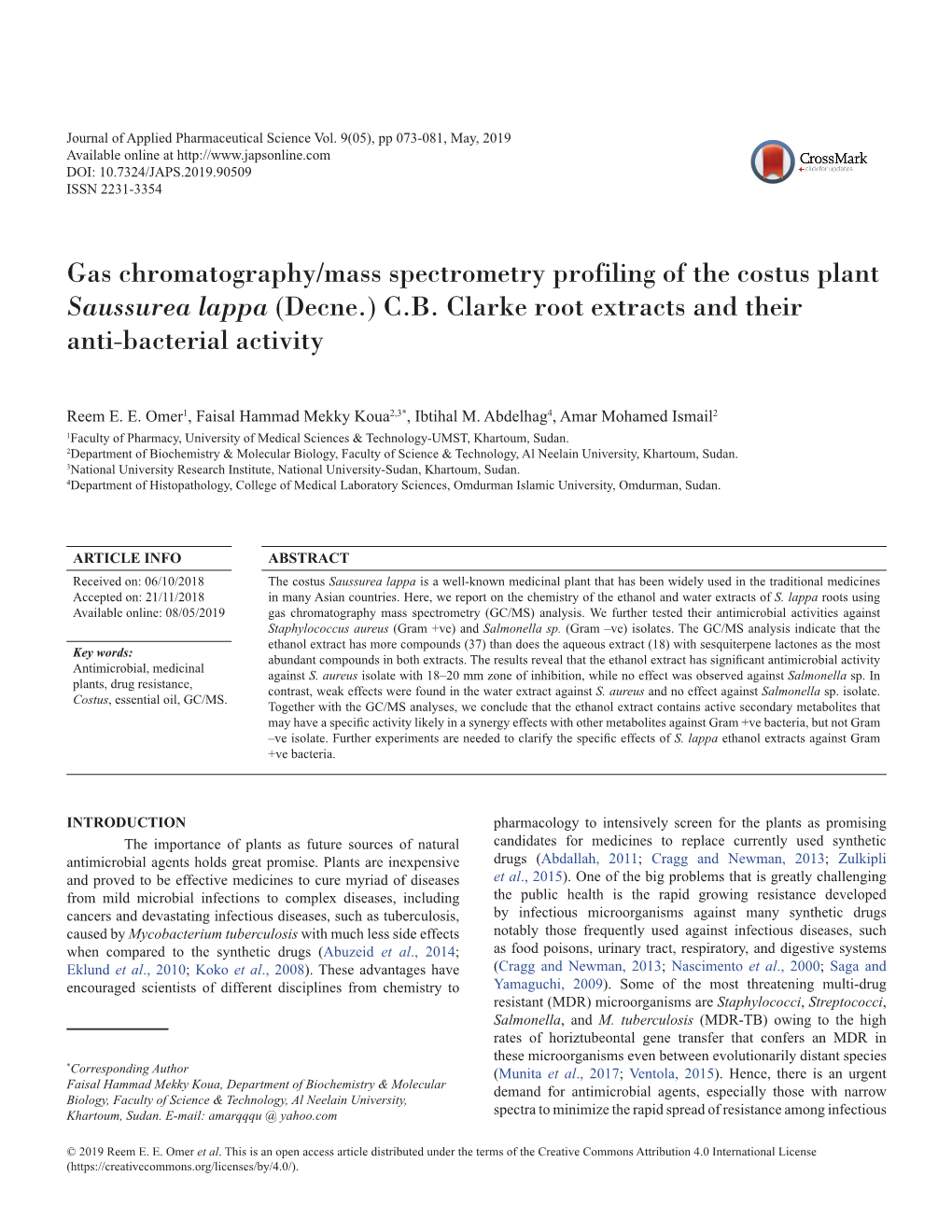 (Decne.) CB Clarke Root Extracts and Their Anti-Bacterial Activity