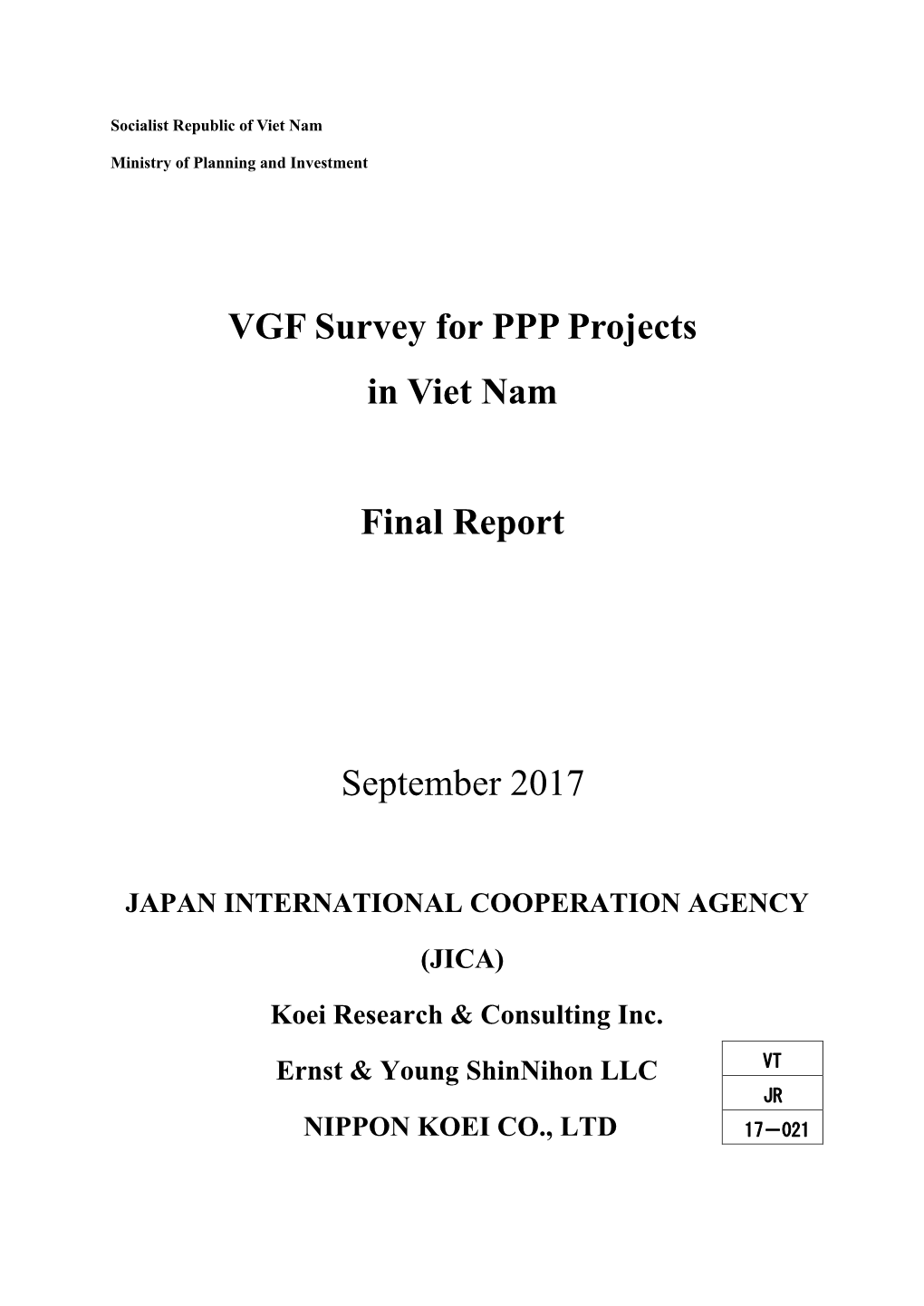 VGF Survey for PPP Projects in Viet Nam Final Report September 2017