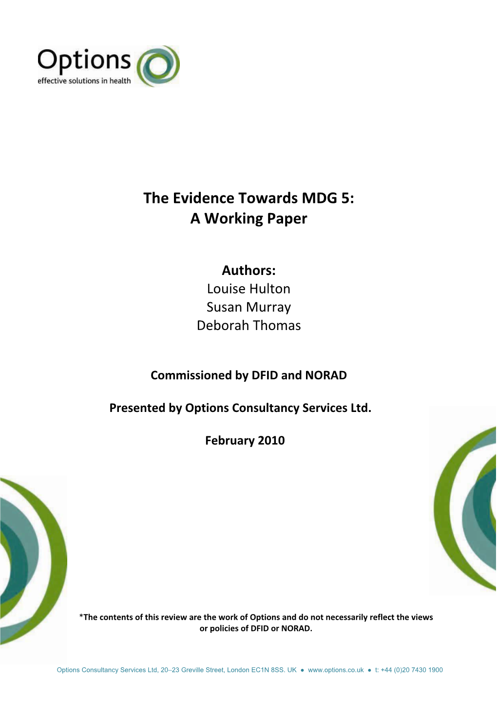 Evidence Towards MDG 5: a Working Paper