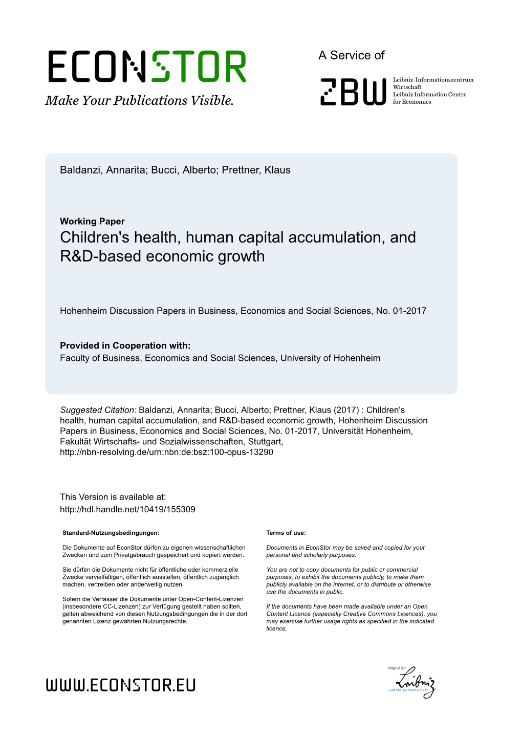 Children's Health, Human Capital Accumulation, and R&D