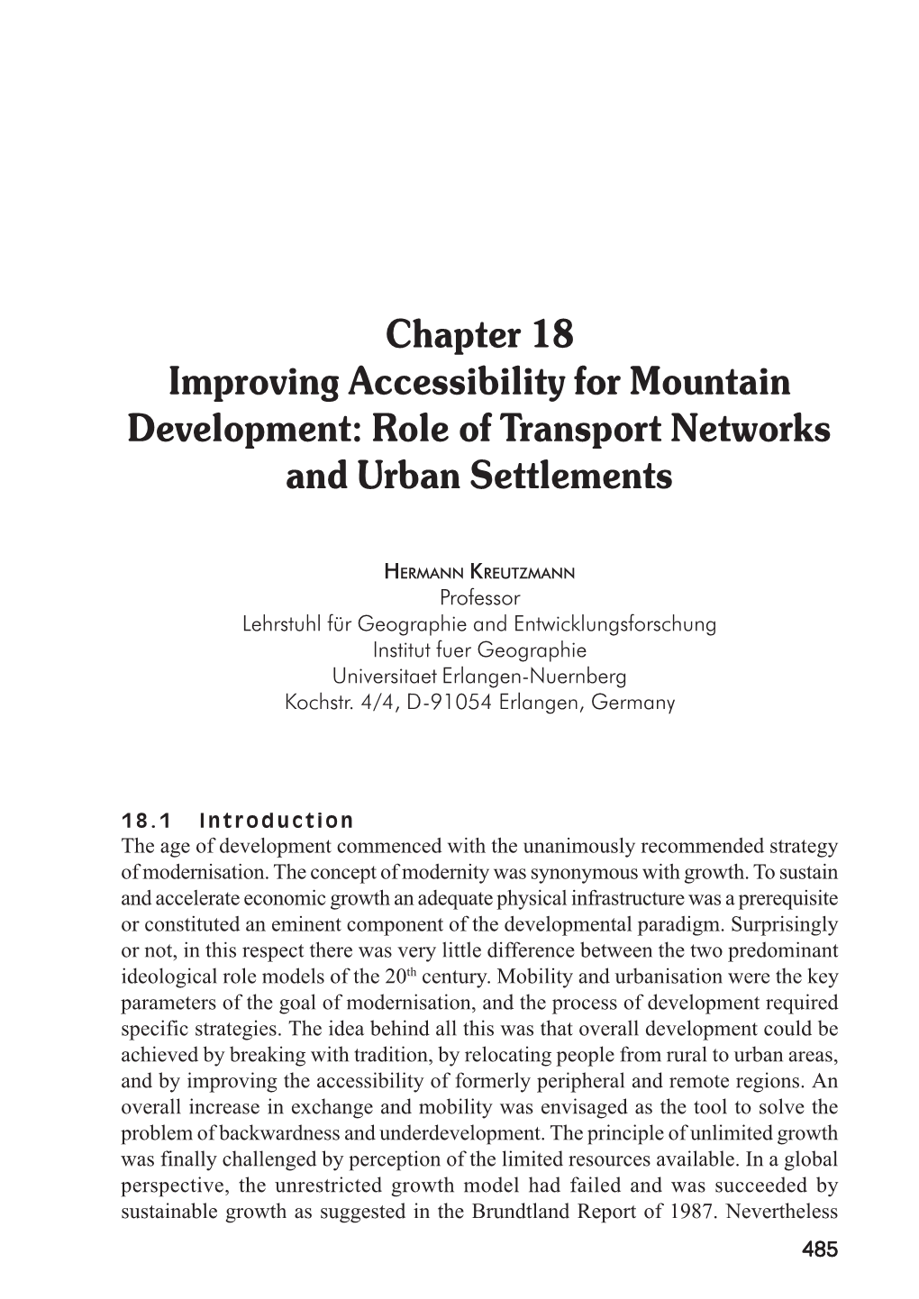 Chapter 18 Improving Accessibility for Mountain Development: Role of Transport Networks and Urban Settlements