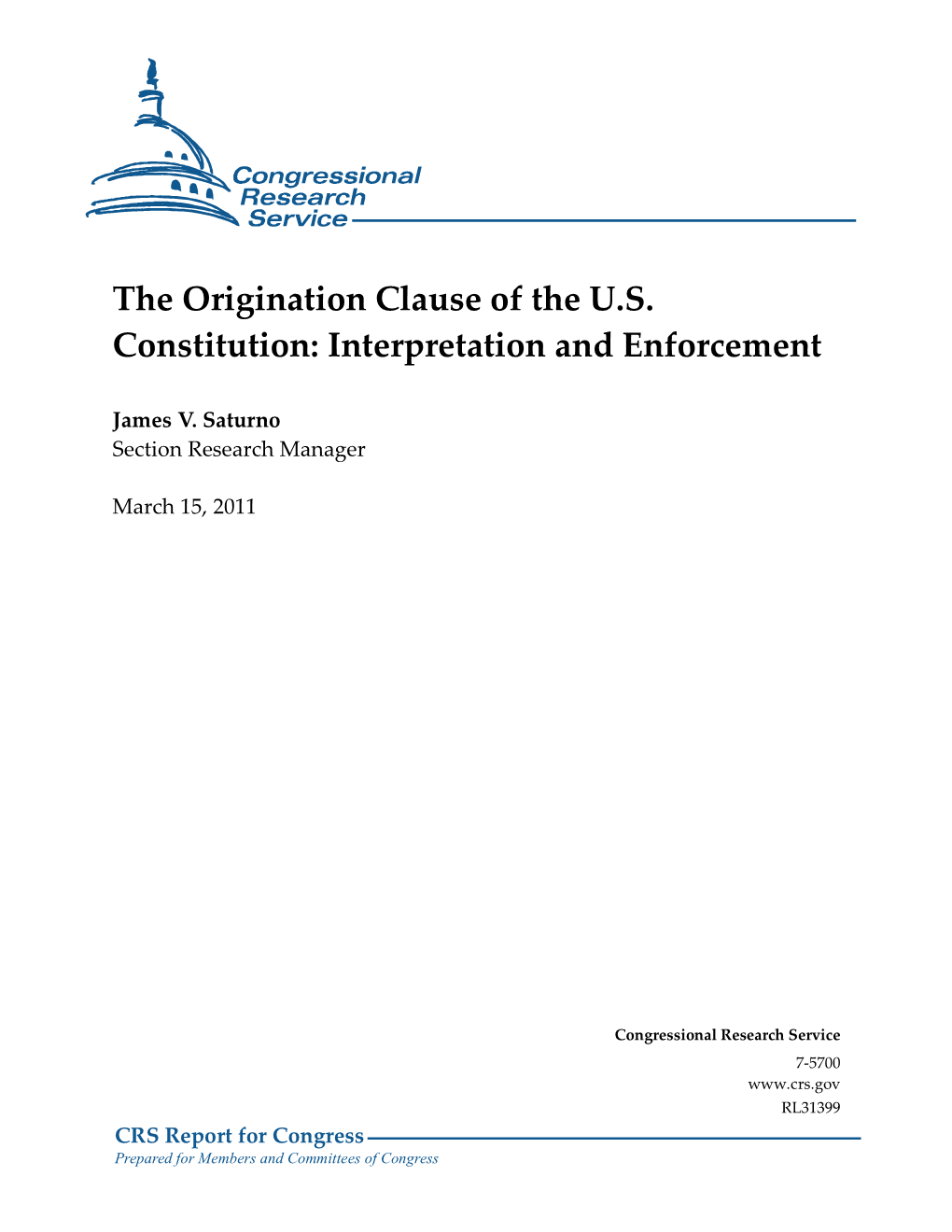 The Origination Clause of the U.S. Constitution: Interpretation and Enforcement