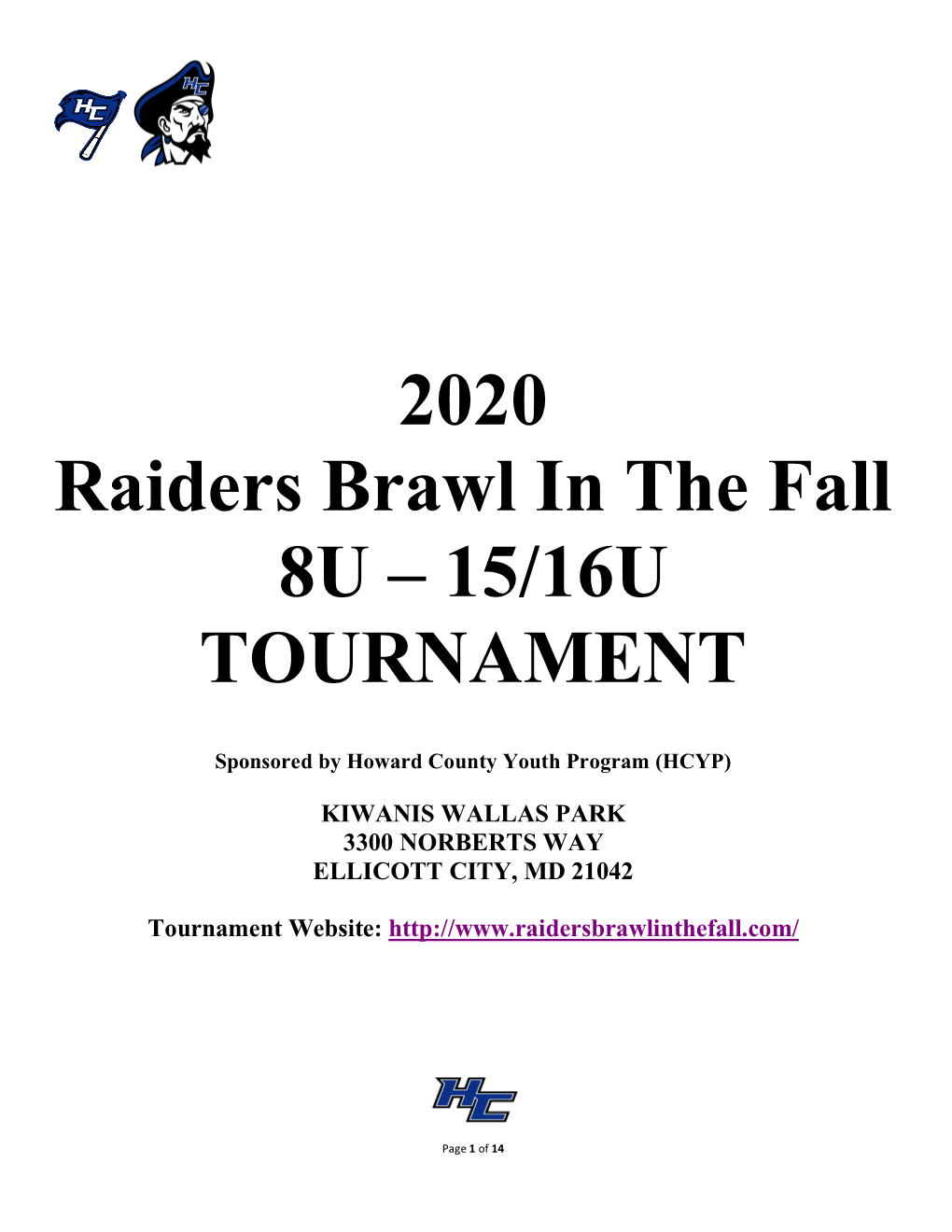 2020 Raiders Brawl in the Fall 8U – 15/16U TOURNAMENT