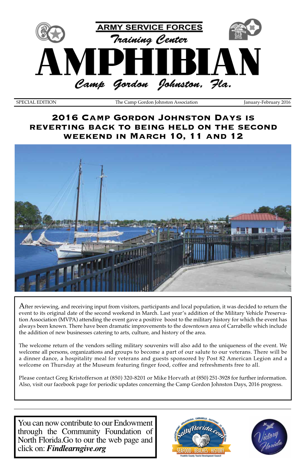 2016 Camp Gordon Johnston Days Is Reverting Back to Being Held on the Second Weekend in March 10, 11 and 12