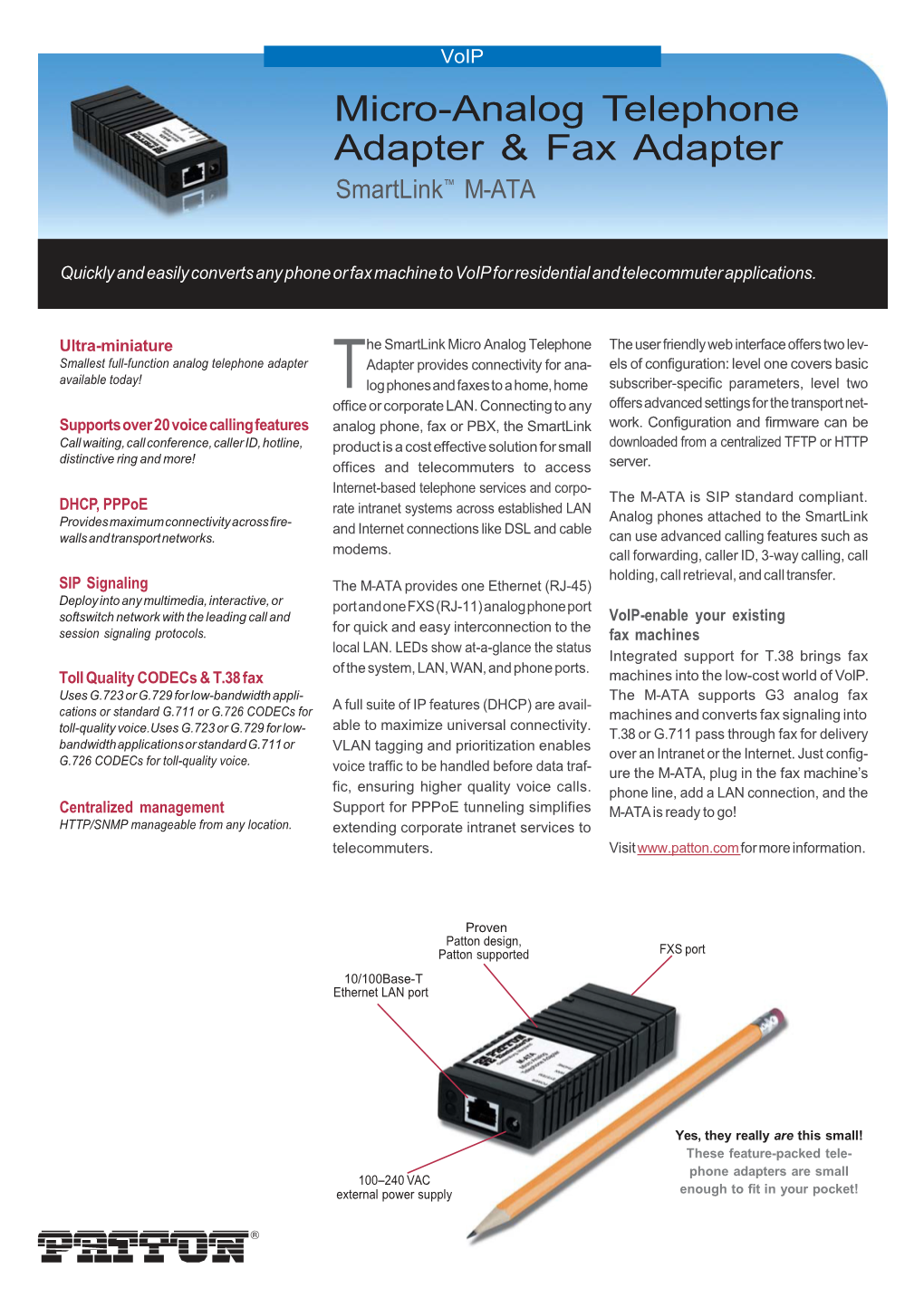 Micro-Analog Telephone Adapter & Fax Adapter