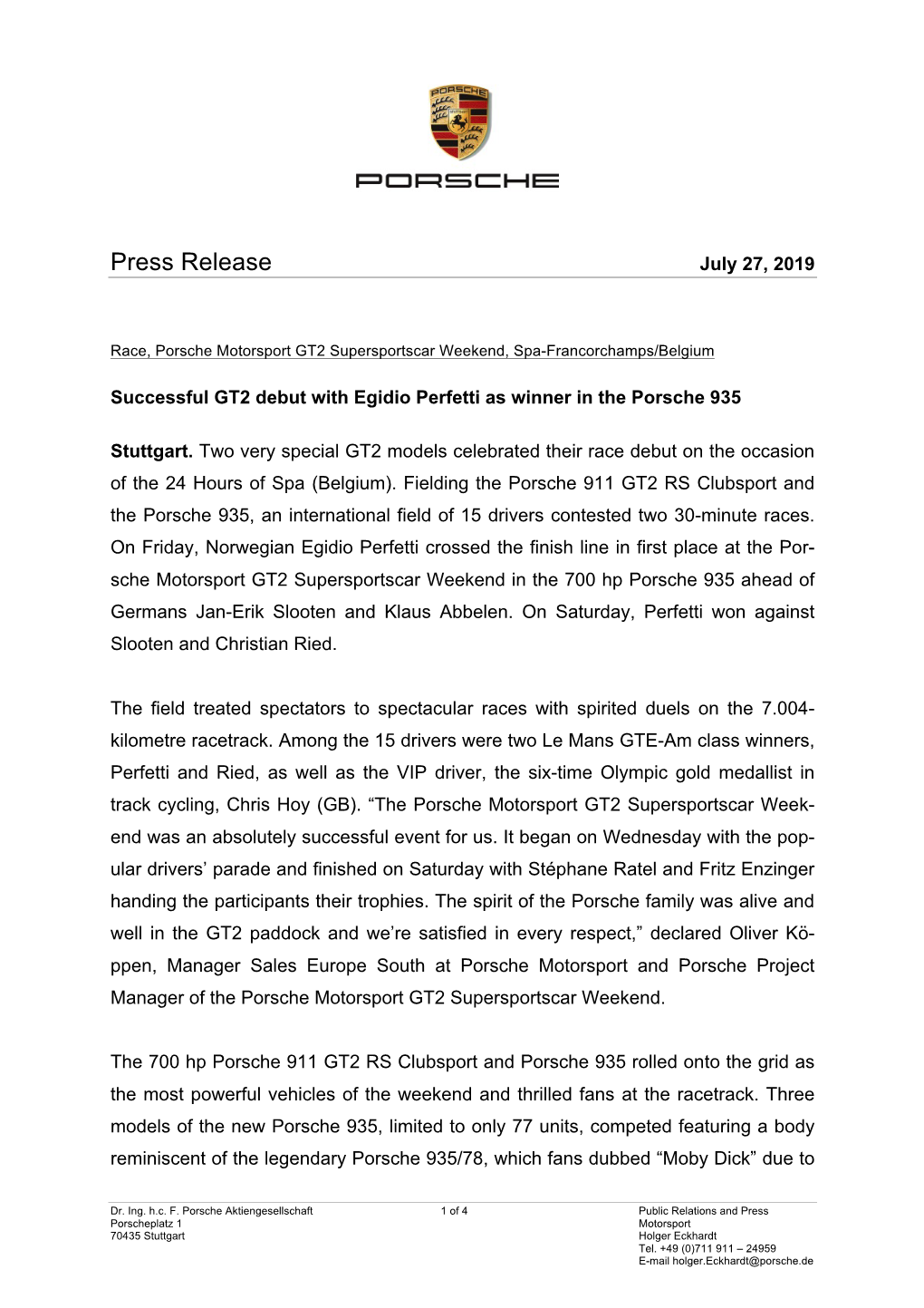 Press Release July 27, 2019