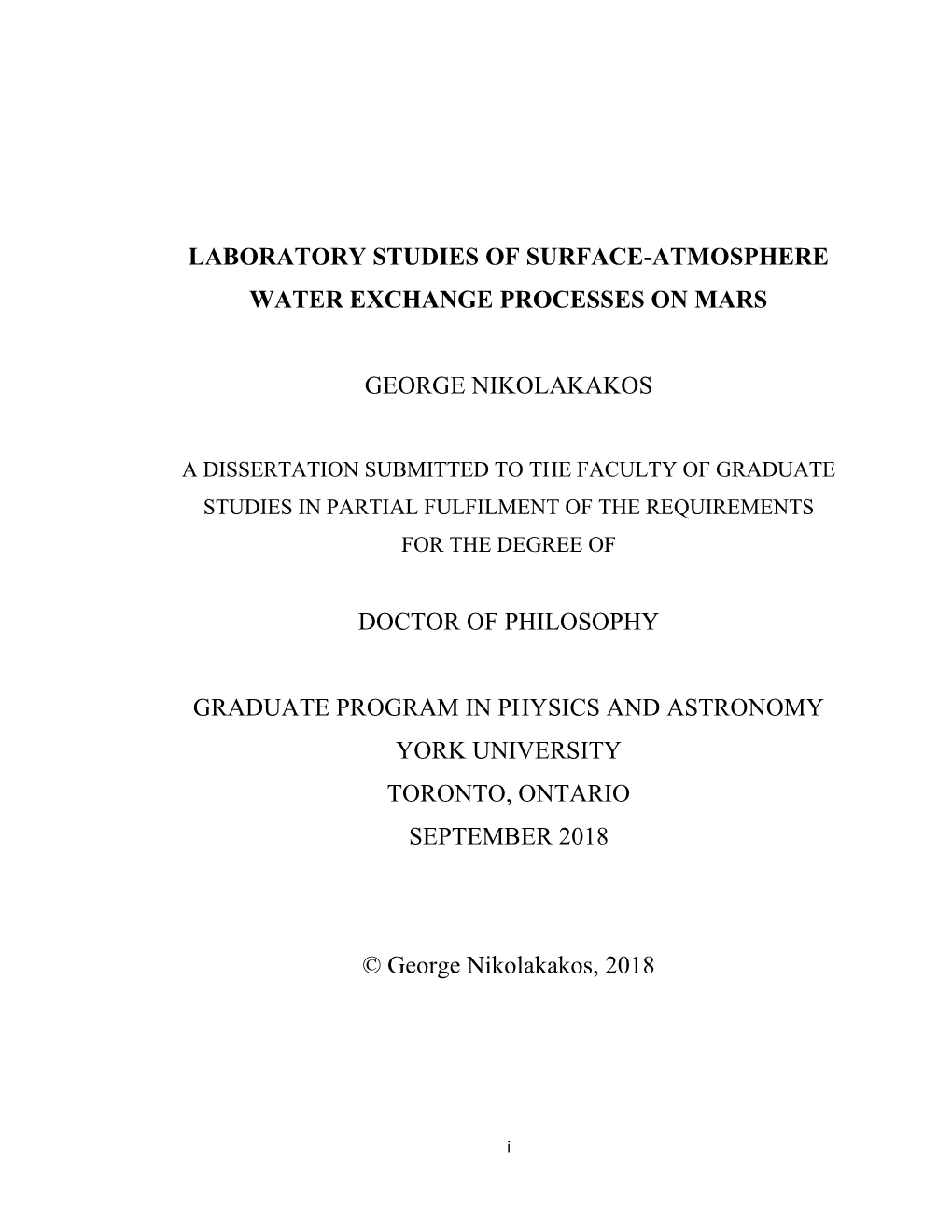 Laboratory Studies of Surface-Atmosphere Water Exchange Processes on Mars