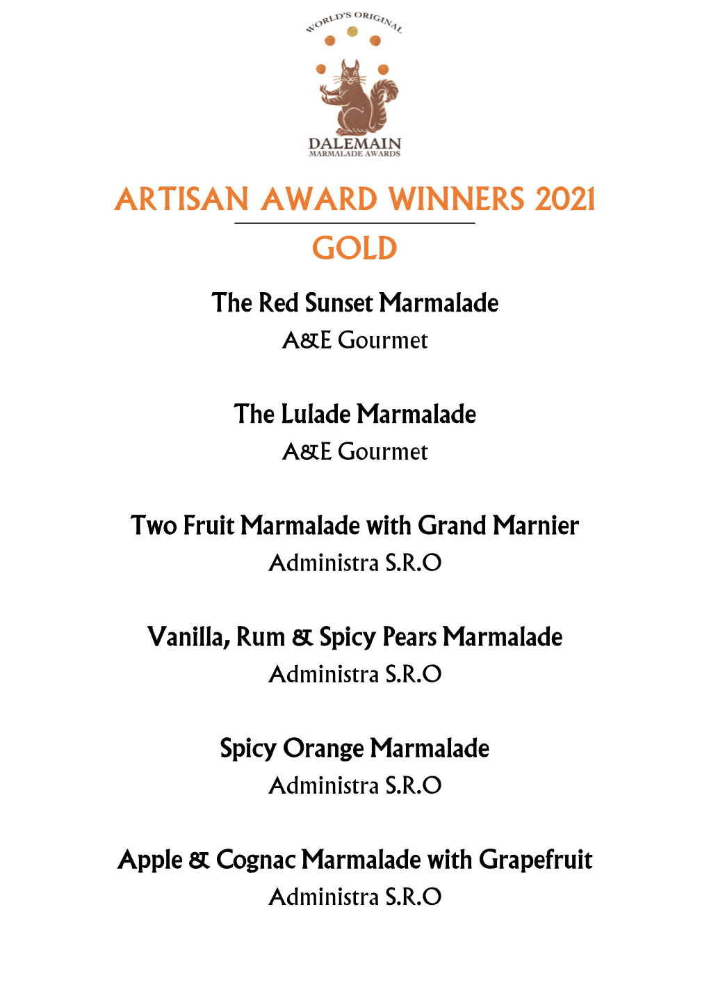 Artisan Award Winners 2021 Gold