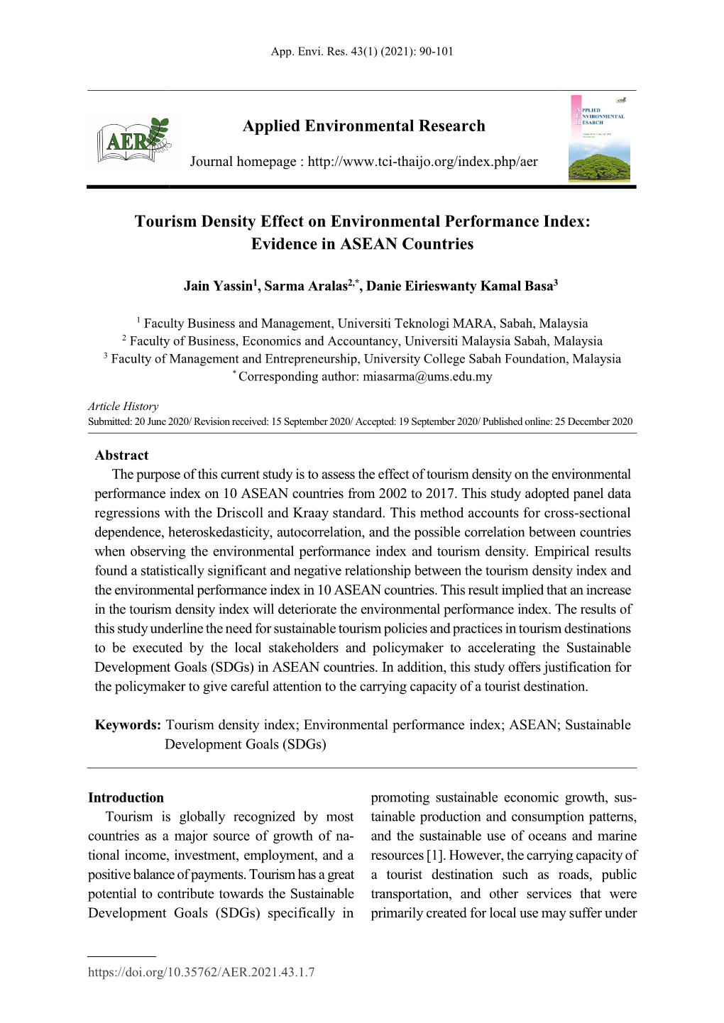 Tourism Density Effect on Environmental Performance Index: Evidence in ASEAN Countries