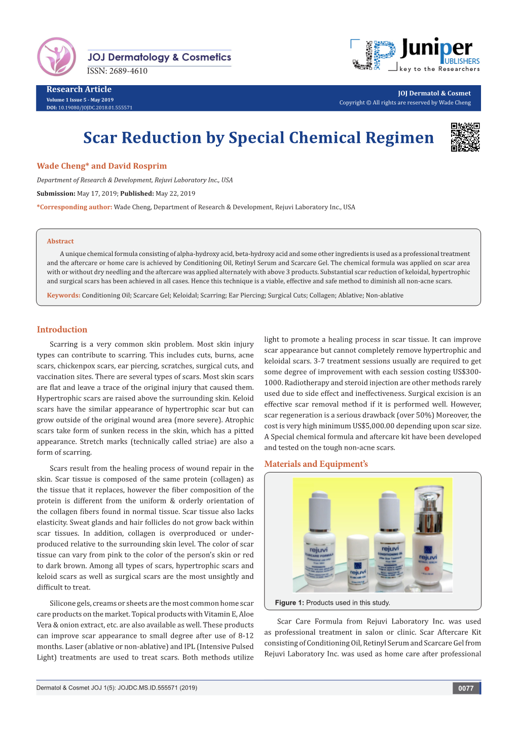 Scar Reduction by Special Chemical Regimen