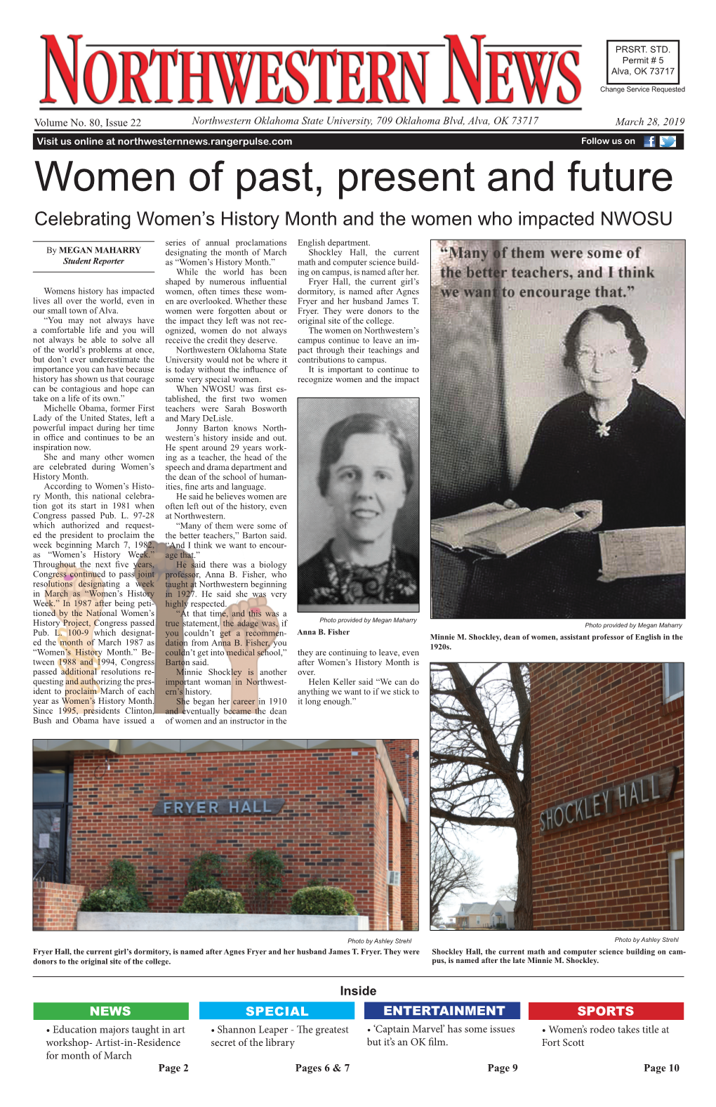 Women of Past, Present and Future Celebrating Women’S History Month and the Women Who Impacted NWOSU Series of Annual Proclamations English Department
