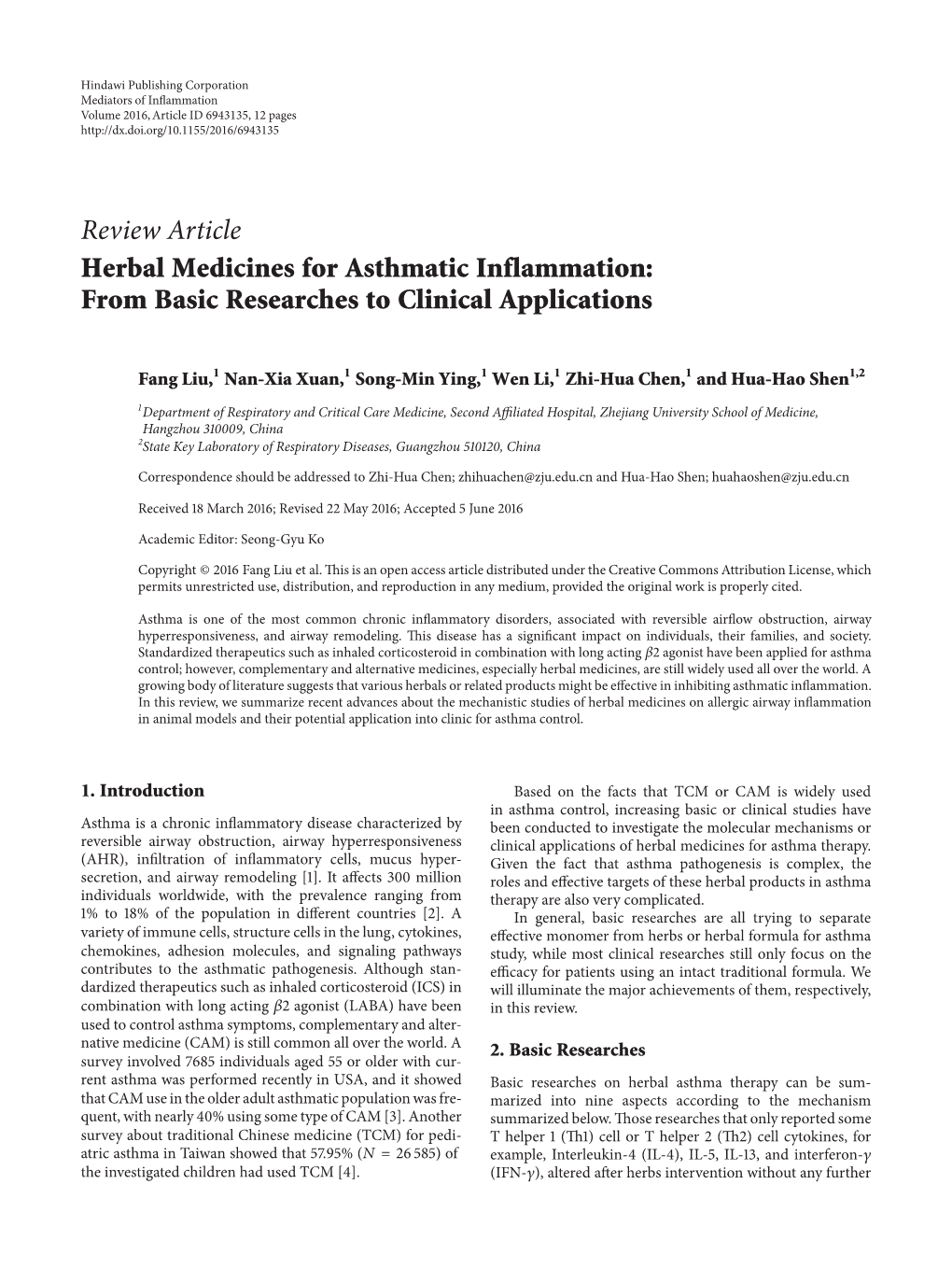 Herbal Medicines for Asthmatic Inflammation: from Basic Researches to Clinical Applications