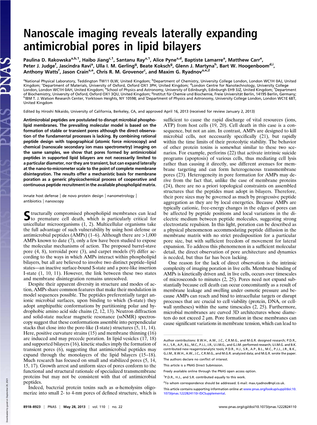 Nanoscale Imaging Reveals Laterally Expanding Antimicrobial Pores in Lipid Bilayers