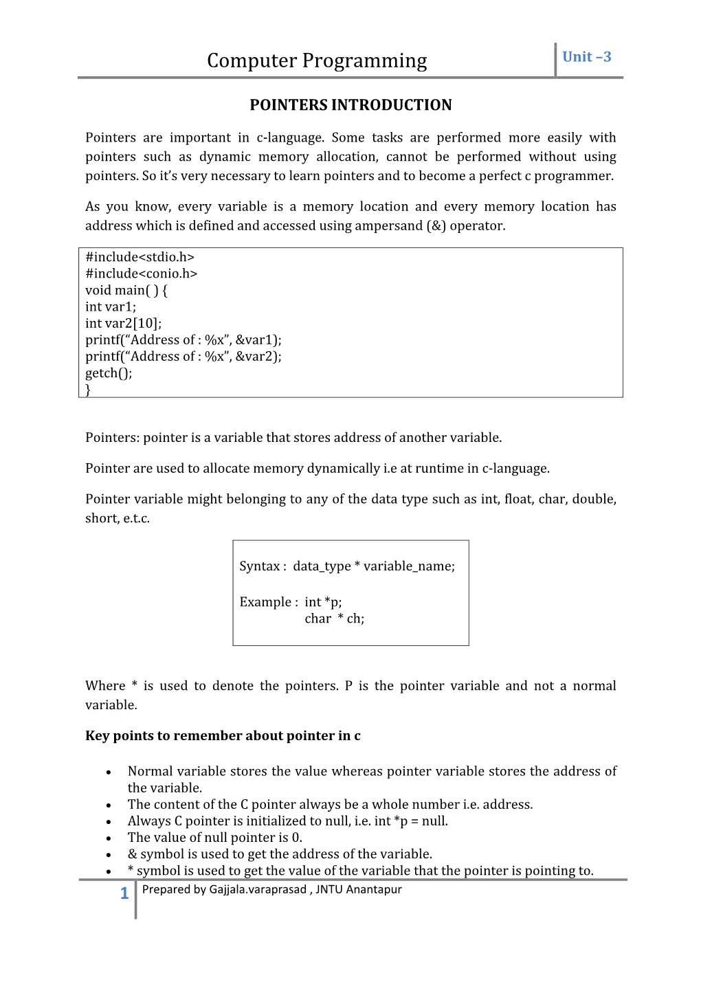 Computer Programming Unit –3