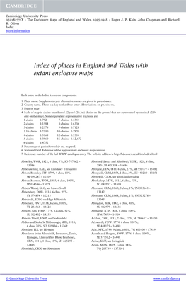 Index of Places in England and Wales with Extant Enclosure Maps