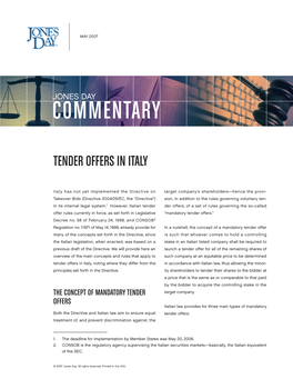 Tender Offers in Italy