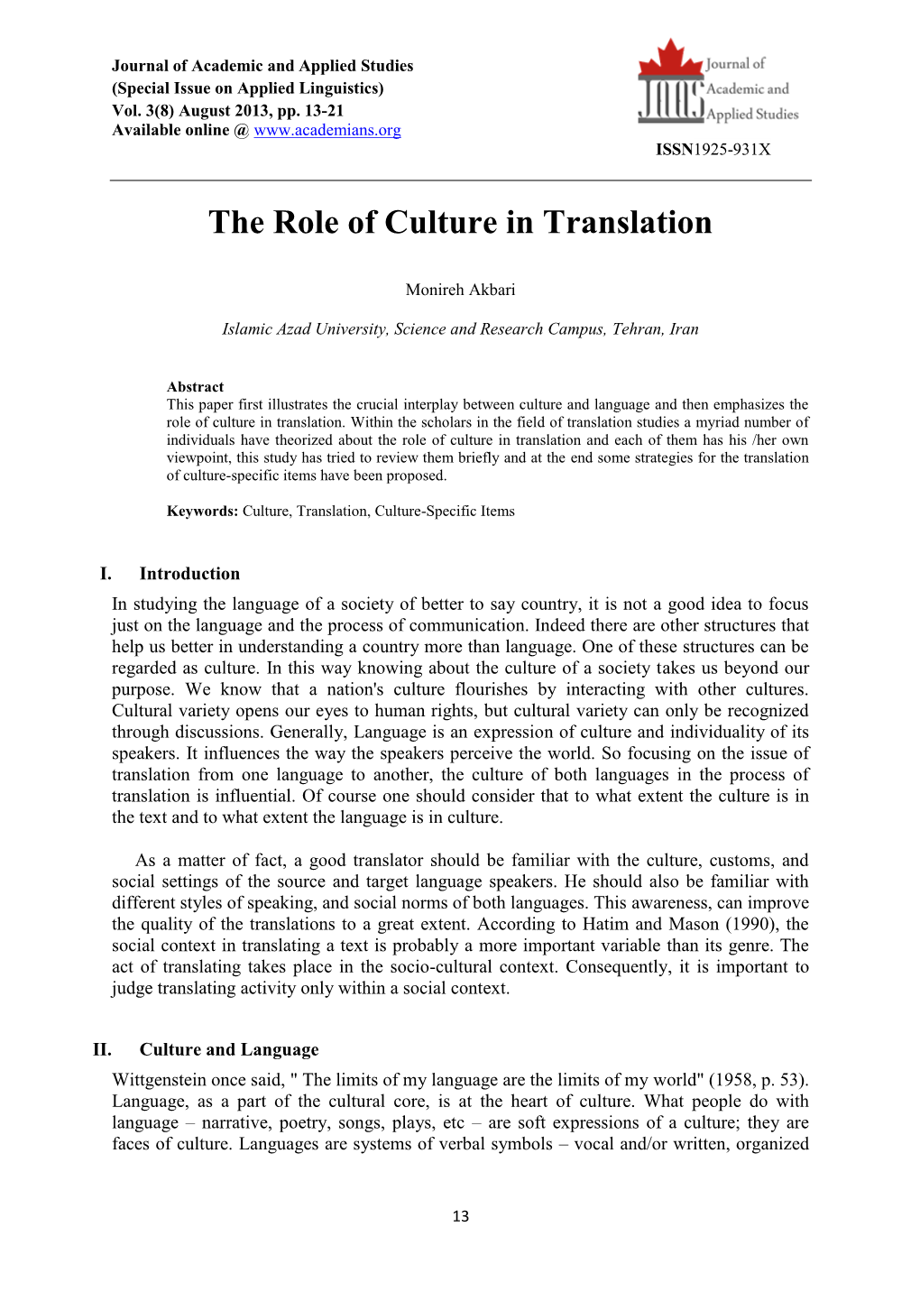 The Role of Culture in Translation