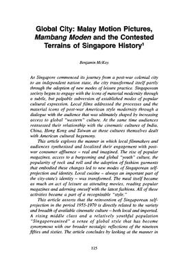 Global City: Malay Motion Pictures, Mambang Moden and the Contested Terrains of Singapore History1