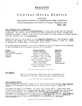 Bulletin Central Opera Service