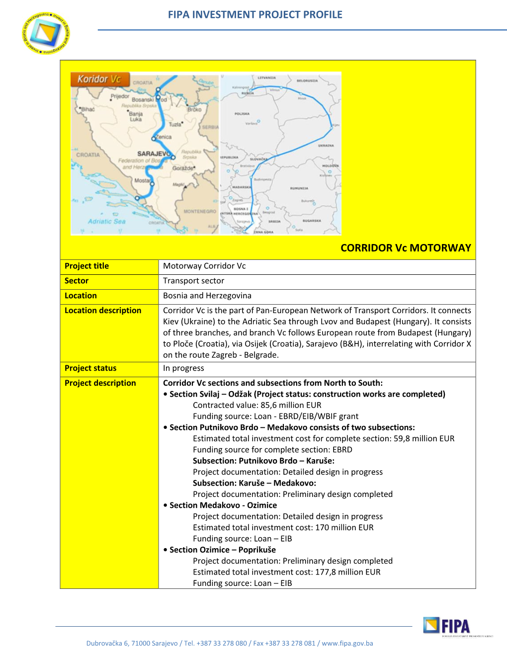 FIPA INVESTMENT PROJECT PROFILE CORRIDOR Vc