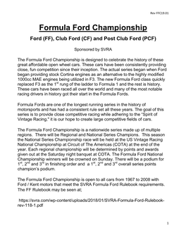 Formula Ford Championship Ford (FF), Club Ford (CF) and Post Club Ford (PCF)
