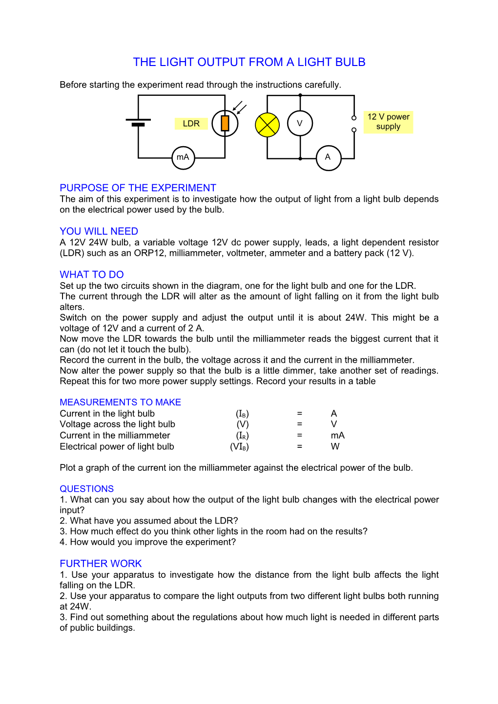 Light Bulb Output