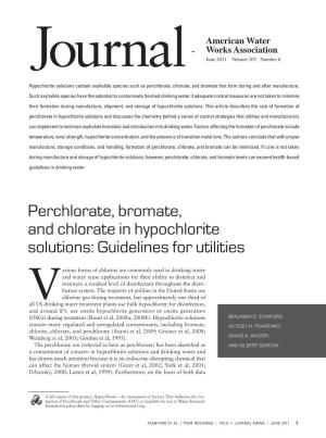 Perchlorate, Bromate, and Chlorate in Hypochlorite Solutions: Guidelines for Utilities