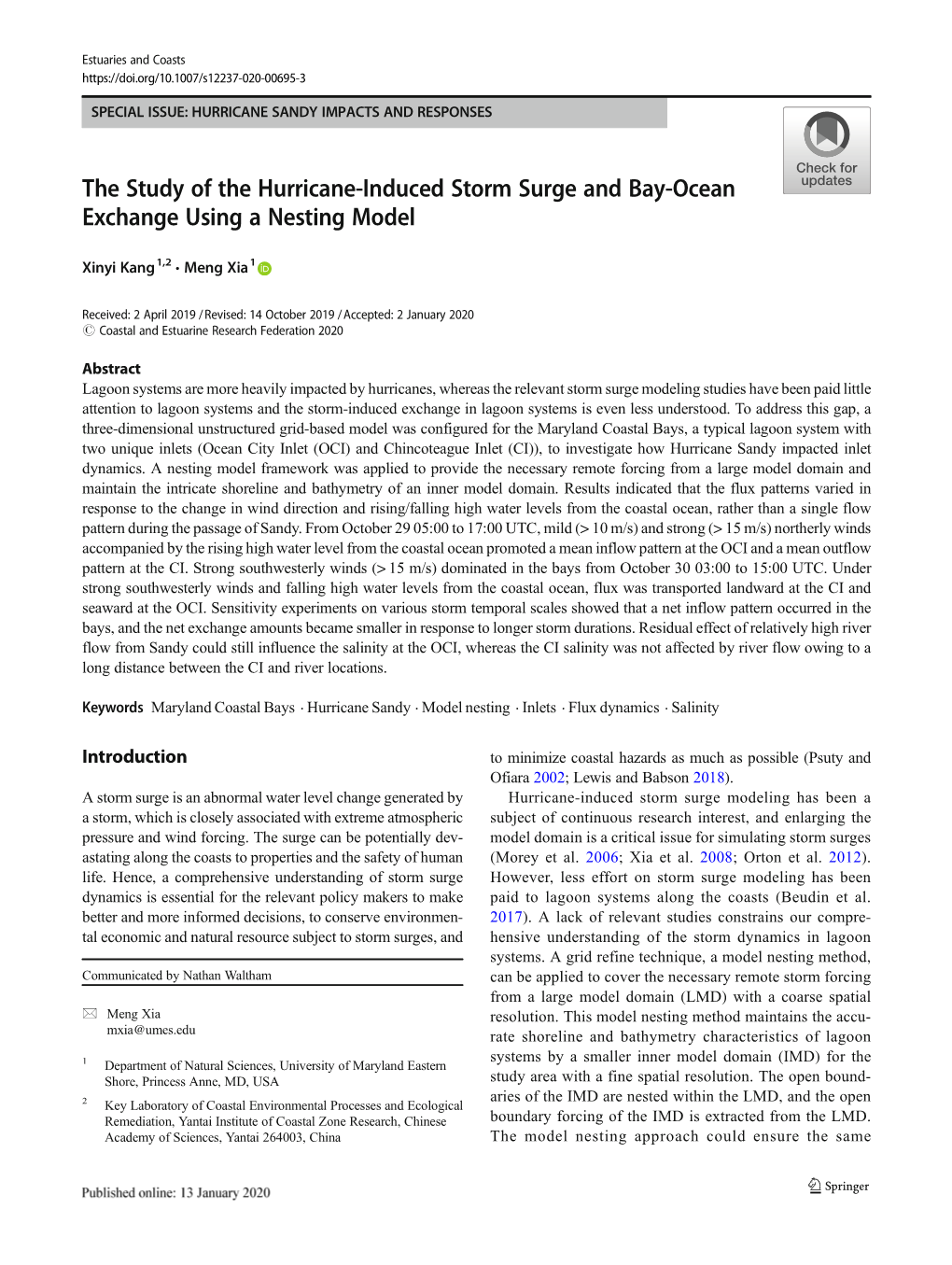 The Study of the Hurricane-Induced Storm Surge and Bay-Ocean Exchange Using a Nesting Model