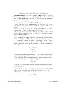 18.703 Modern Algebra, Presentations and Groups of Small