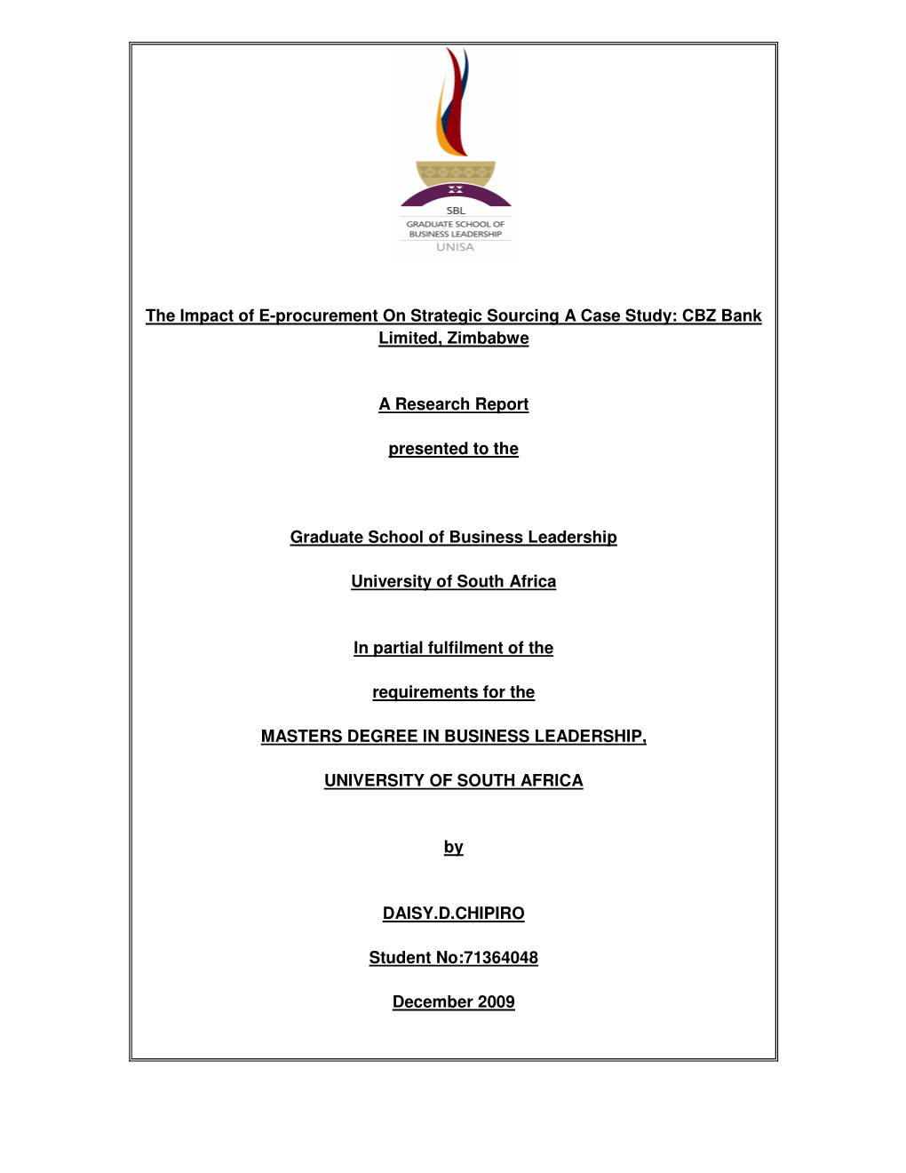 The Impact of E-Procurement on Strategic Sourcing a Case Study: CBZ Bank Limited, Zimbabwe