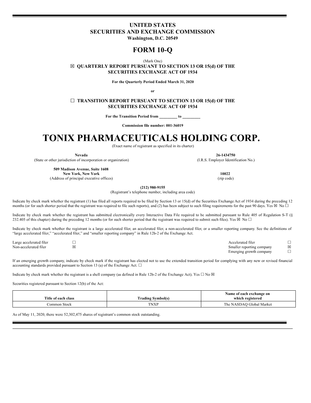 Tonix Pharmaceuticals Holding Corp. (TNXP)