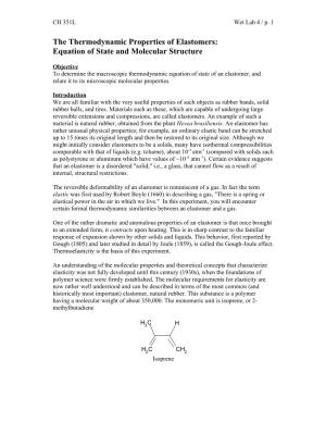 The Thermodynamic Properties of Elastomers: Equation of State and Molecular Structure
