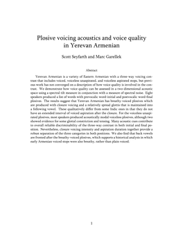 Plosive Voicing Acoustics and Voice Quality in Yerevan Armenian
